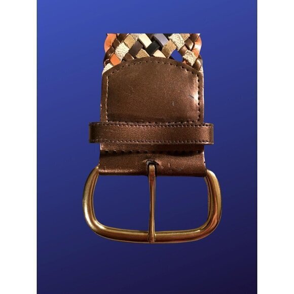 UNBRANDED Woven Leather Belt, WIDE, Blue/Copper/Beige/Brown, Pre-owned - Picture 4 of 4